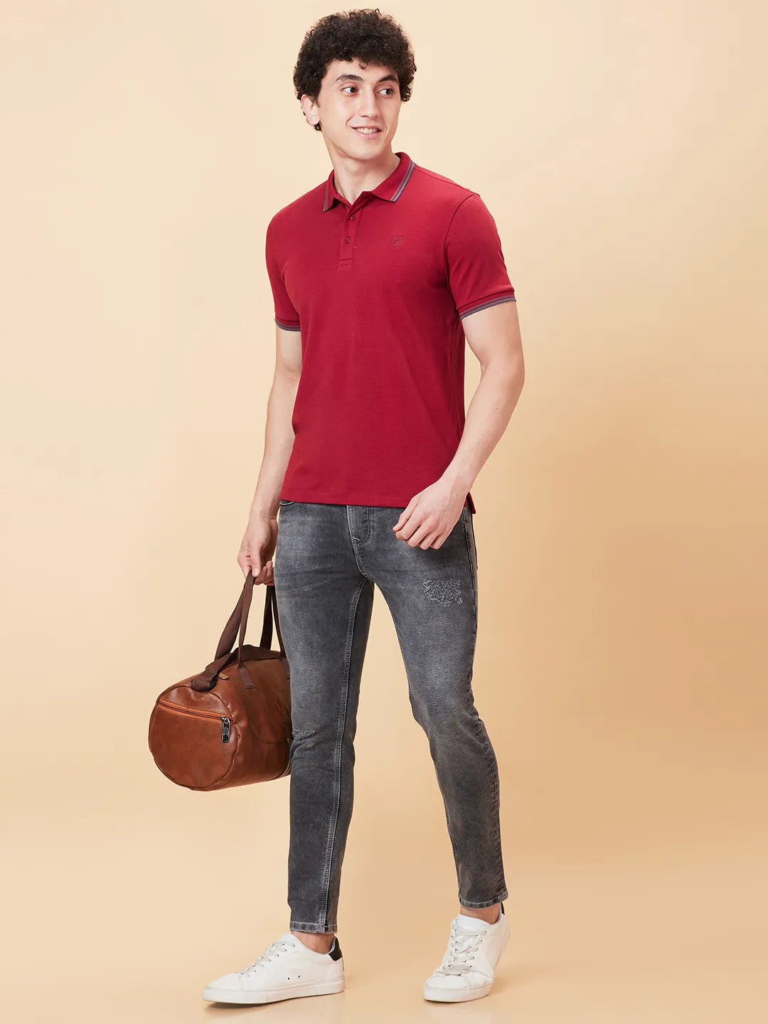 Maroon Regular Fit Men's Polo T-Shirt by Being Human Clothing