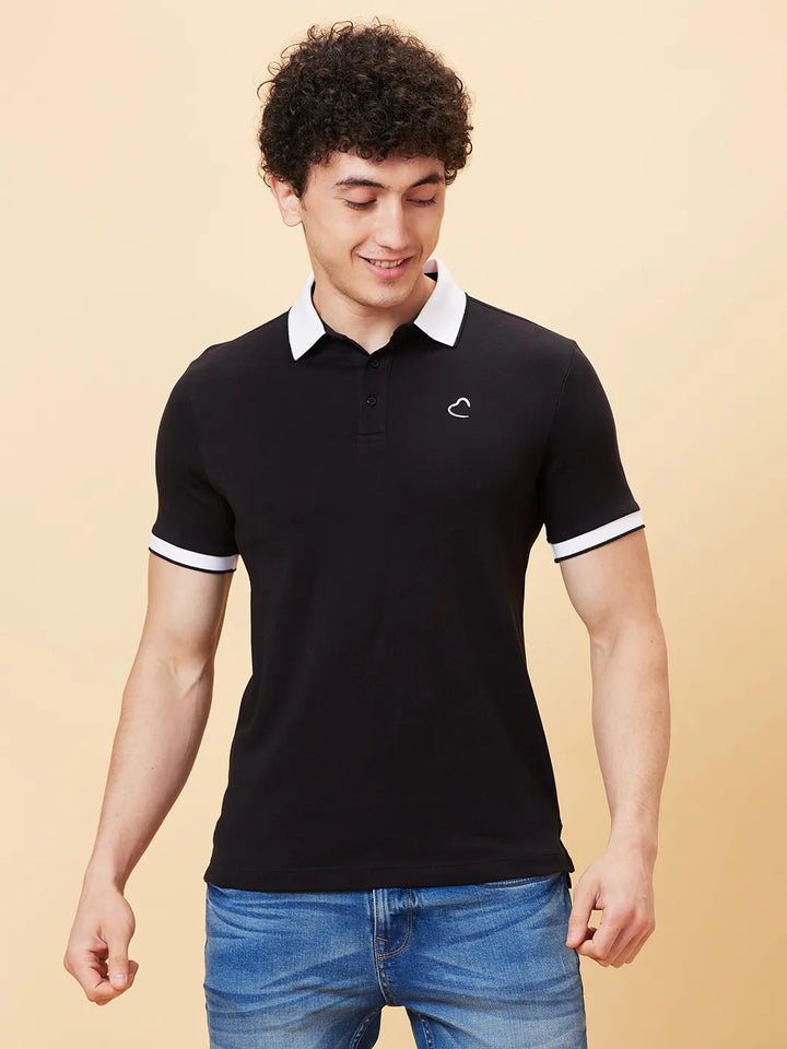 Black Regular Fit Men's Polo T-Shirt
