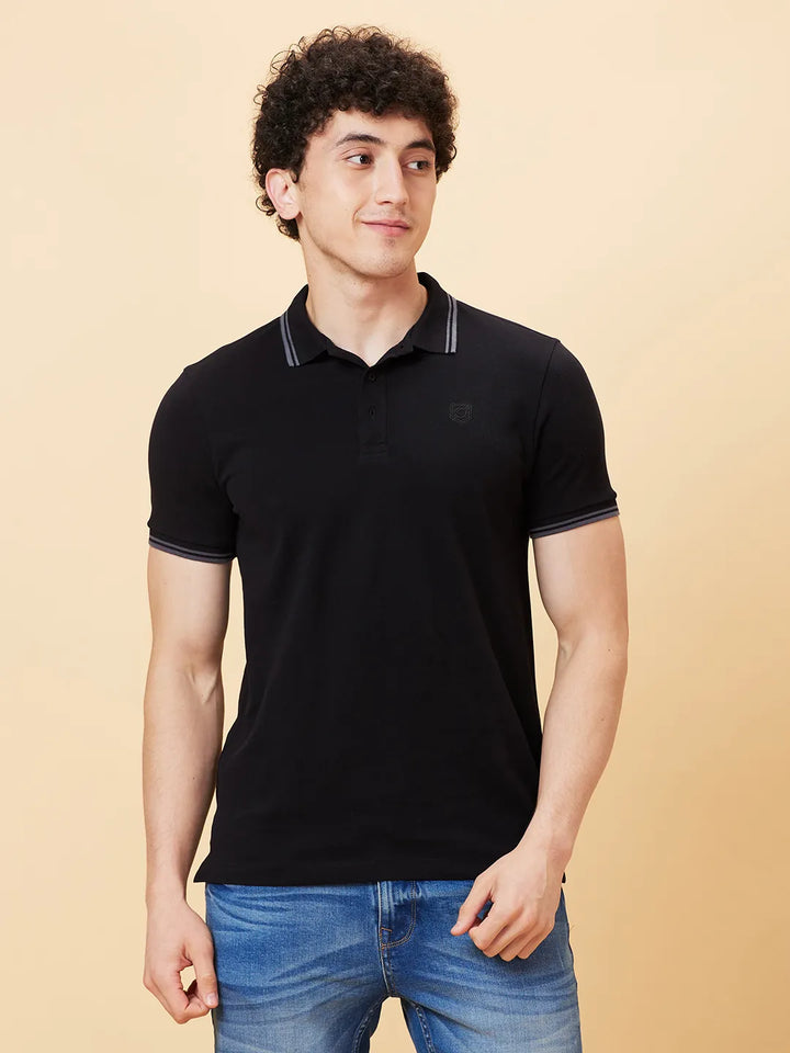Black Regular Fit Men's Polo T-shirt