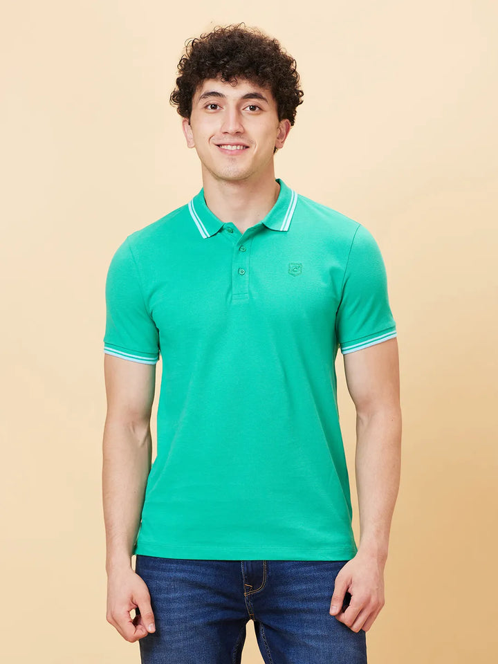 Green Regular Fit Men's Polo T-shirt by Being Human Clothing