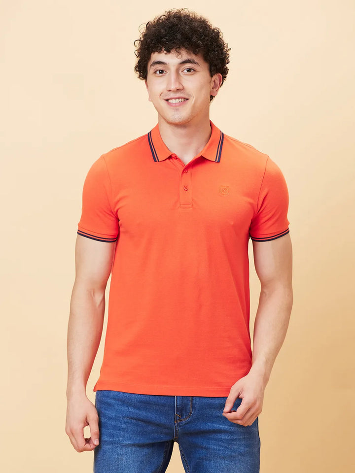 Orange Regular Fit Men's Polo T-Shirt by Being Human Clothing