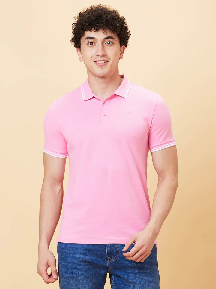 Pink Regular Fit Men's Polo T-shirt by Being Human Clothing