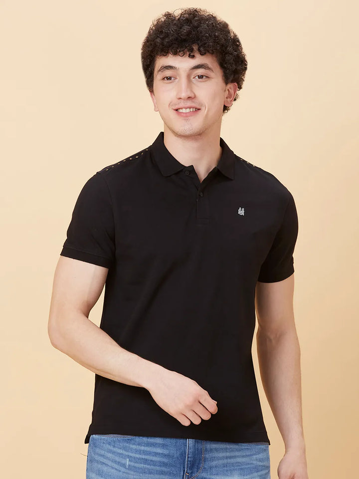 Black Regular Fit Men's Polo T-Shirt
