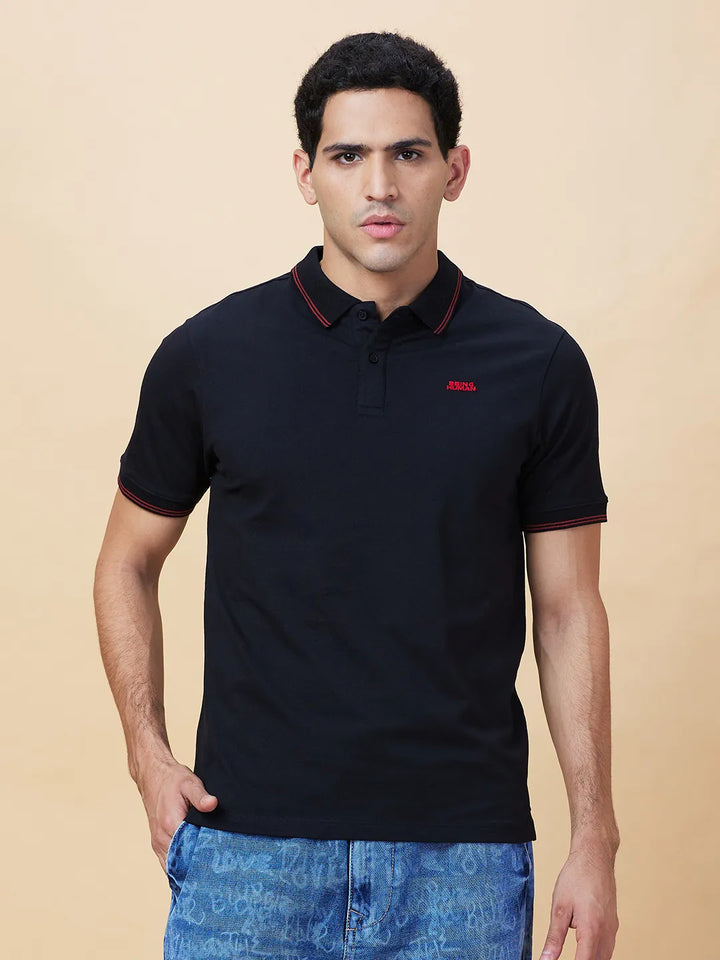 Black Regular Fit Men's Polo T-Shirt