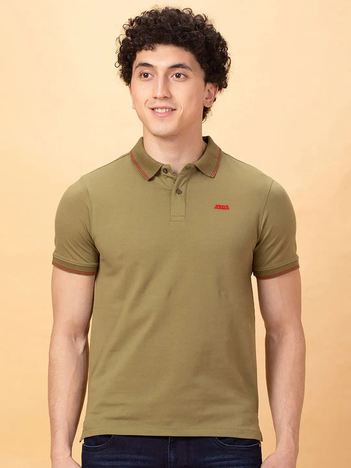 Olive Regular Fit Men's Polo T-Shirt by Being Human Clothing