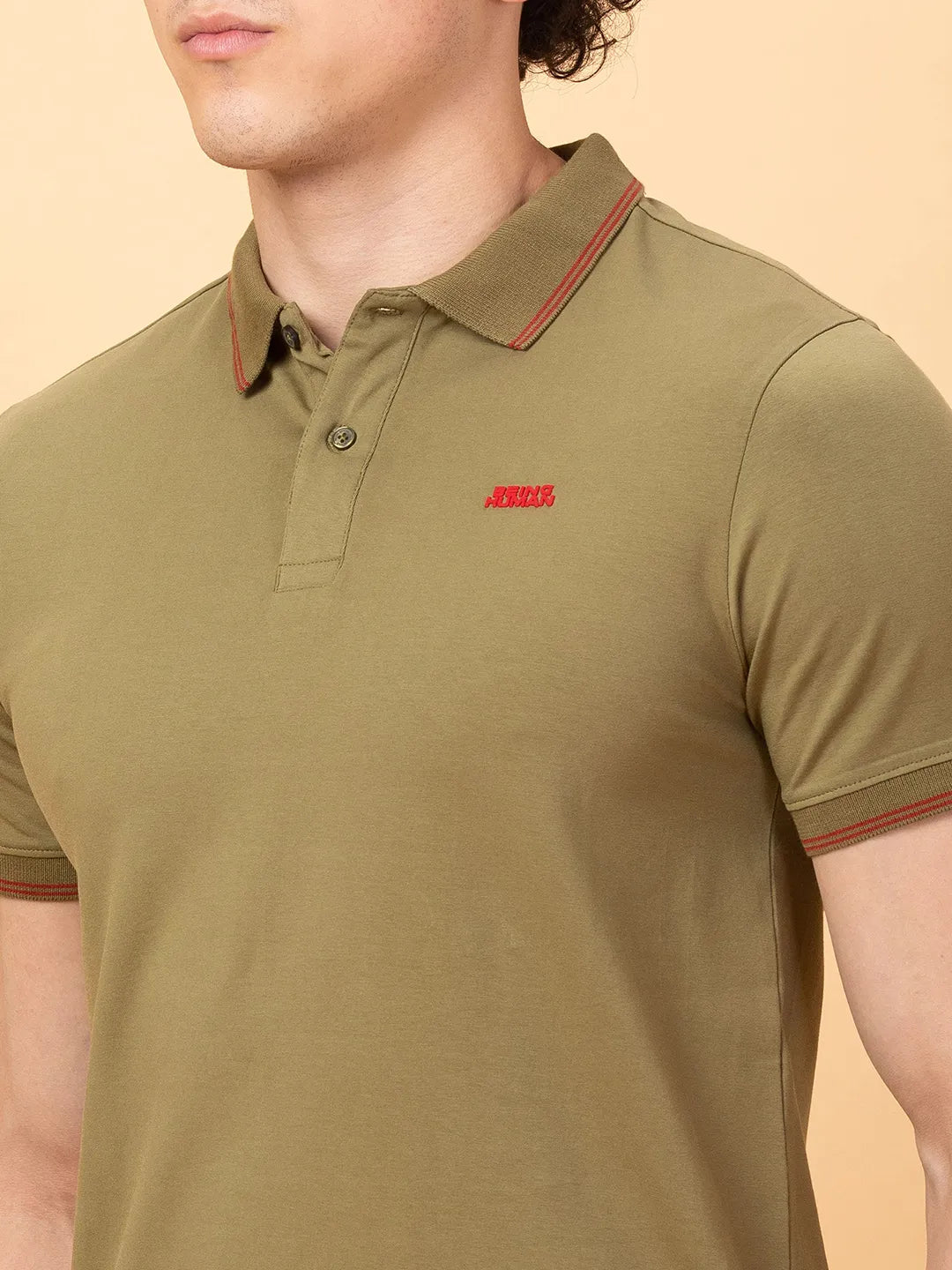 Being Human Clothing Mens-Top Polo Neck Olive