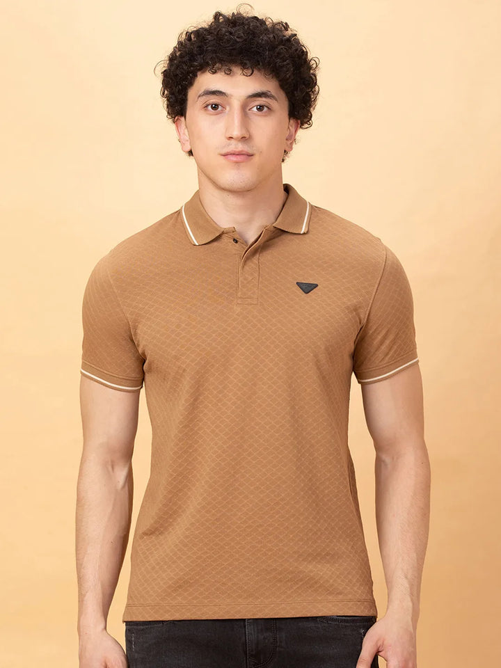 Beige Regular Fit Men's Polo T-Shirt