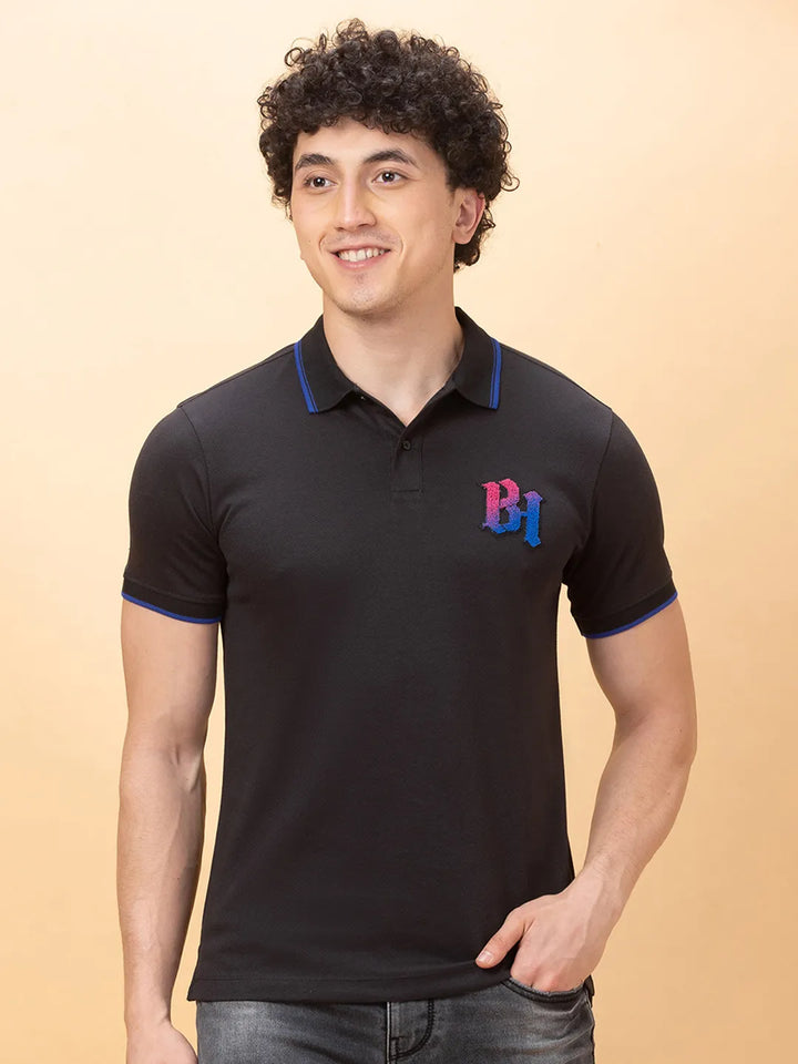 Black Regular Fit Men's Polo T-Shirt by Being Human Clothing