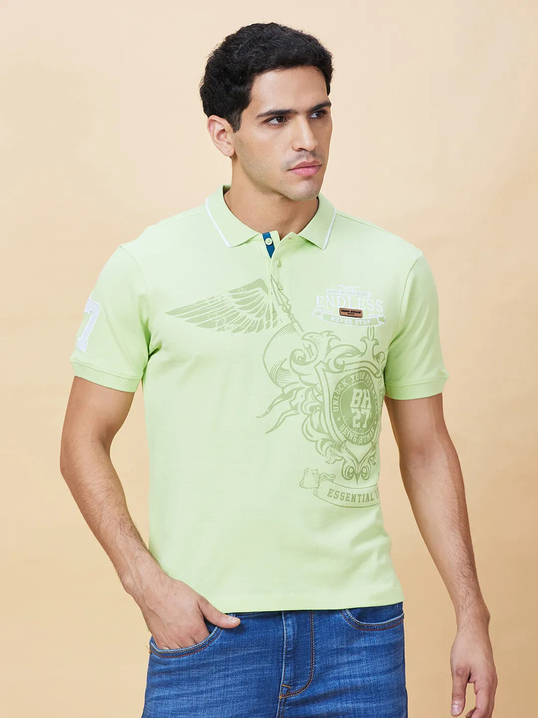 Being Human Clothing Mens-Top Polo Neck Lt.Green