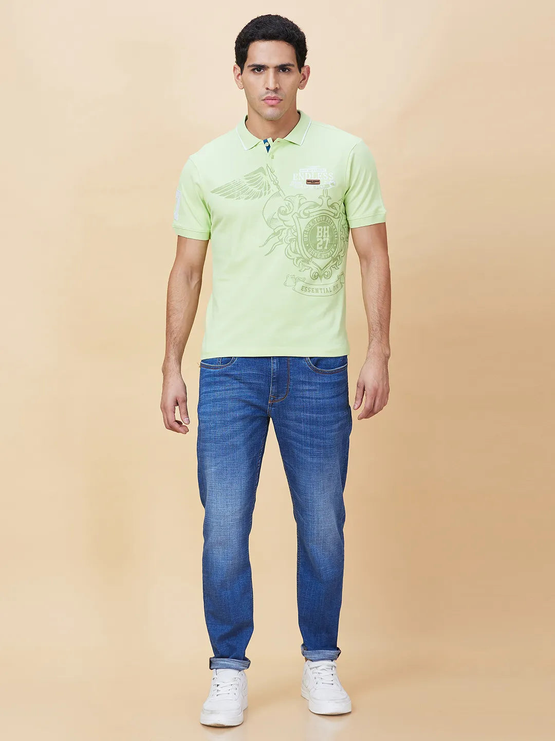 Being Human Clothing Mens-Top Polo Neck Lt.Green