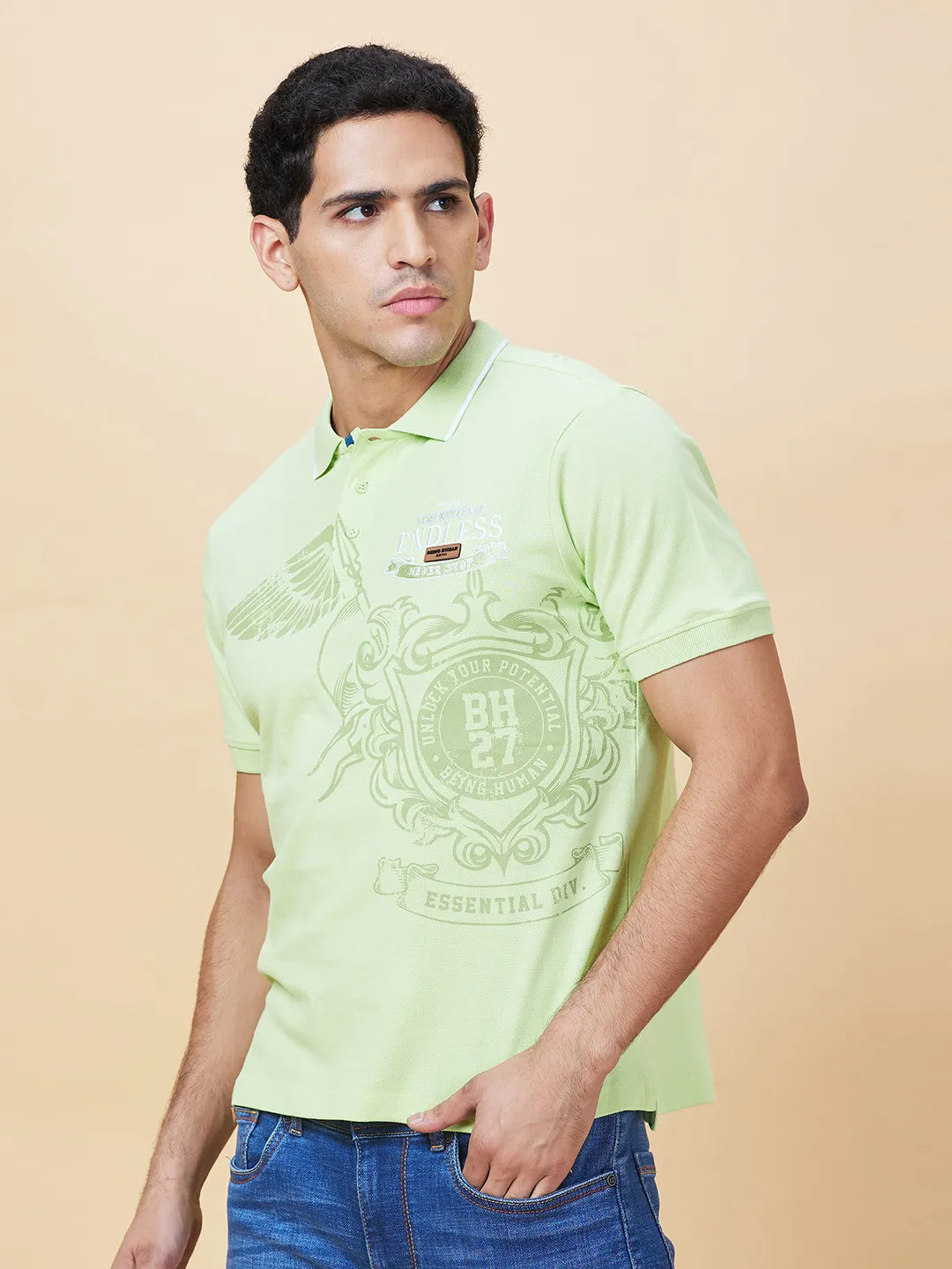 Being Human Clothing Mens-Top Polo Neck Lt.Green