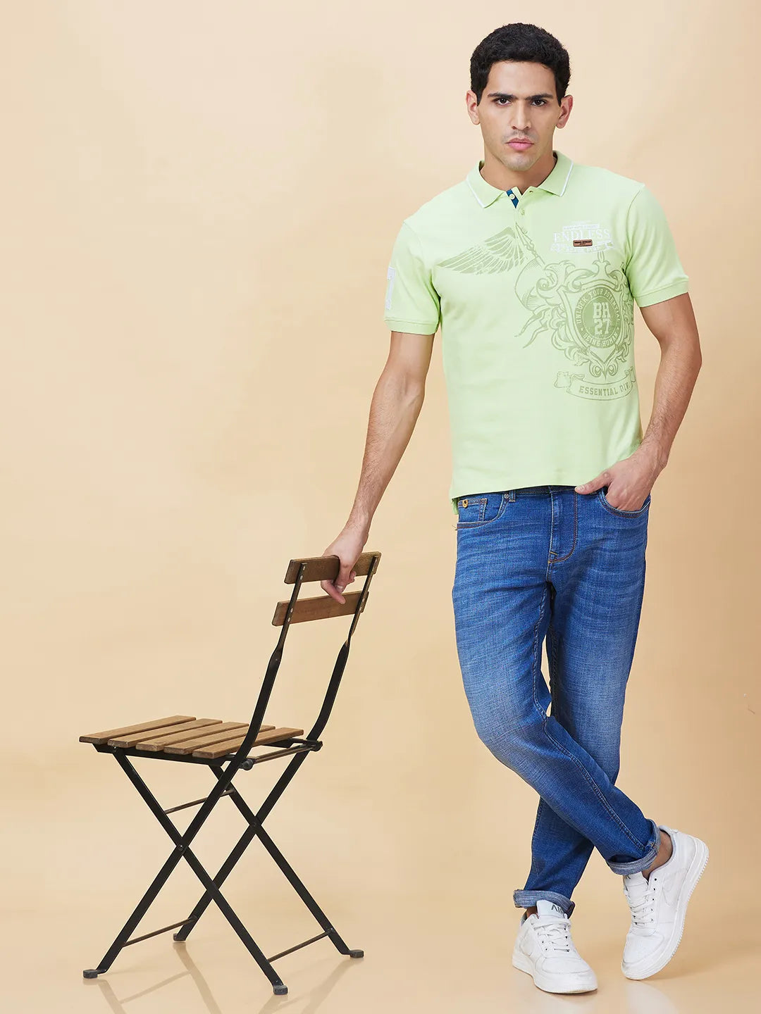 Being Human Clothing Mens-Top Polo Neck Lt.Green