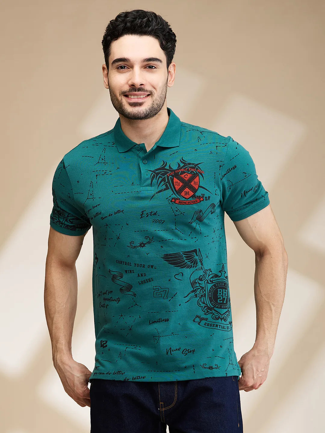 Green Regular Fit Men's Polo T-Shirt by Being Human Clothing