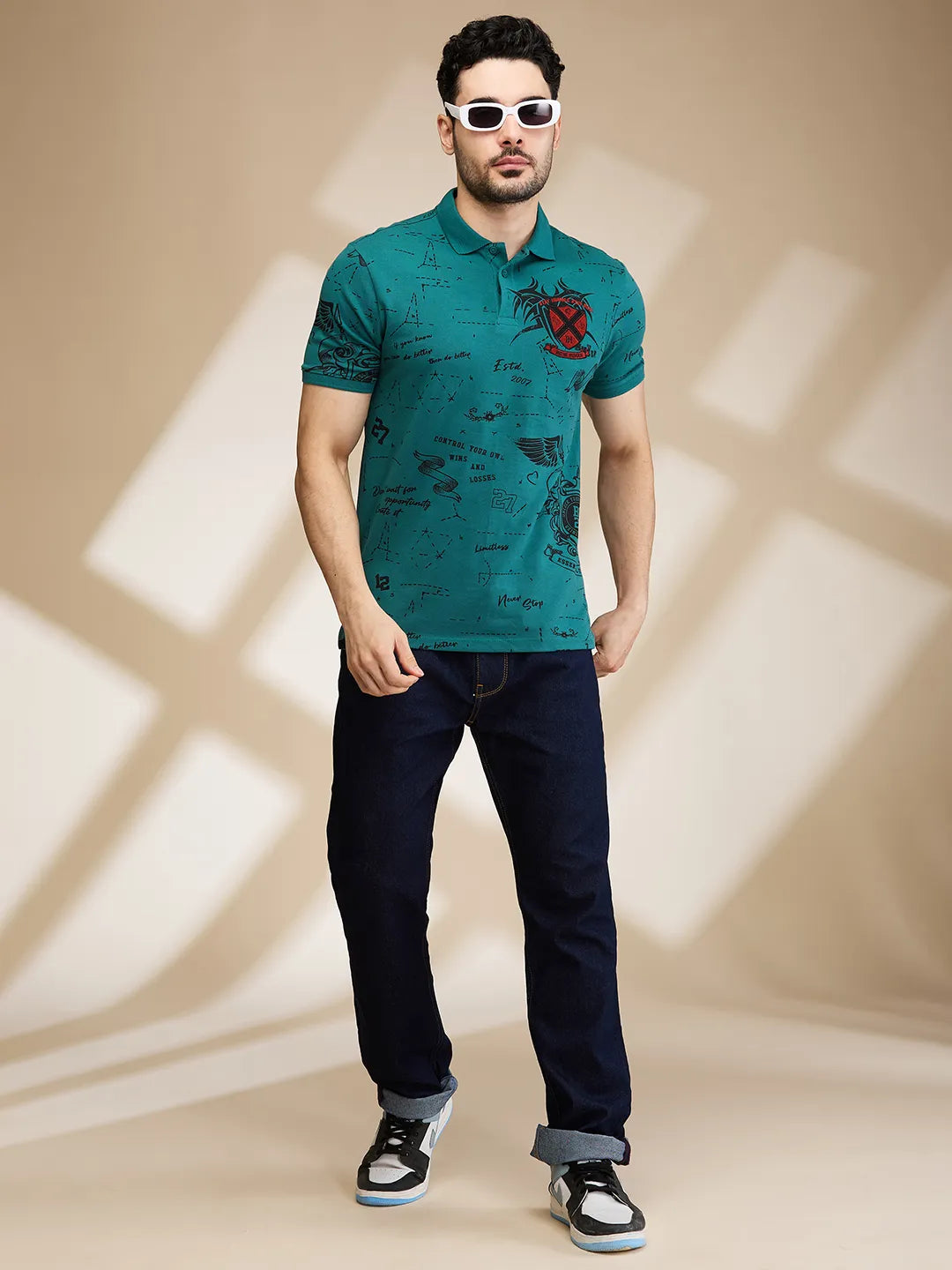 Green Regular Fit Men's Polo T-Shirt by Being Human Clothing