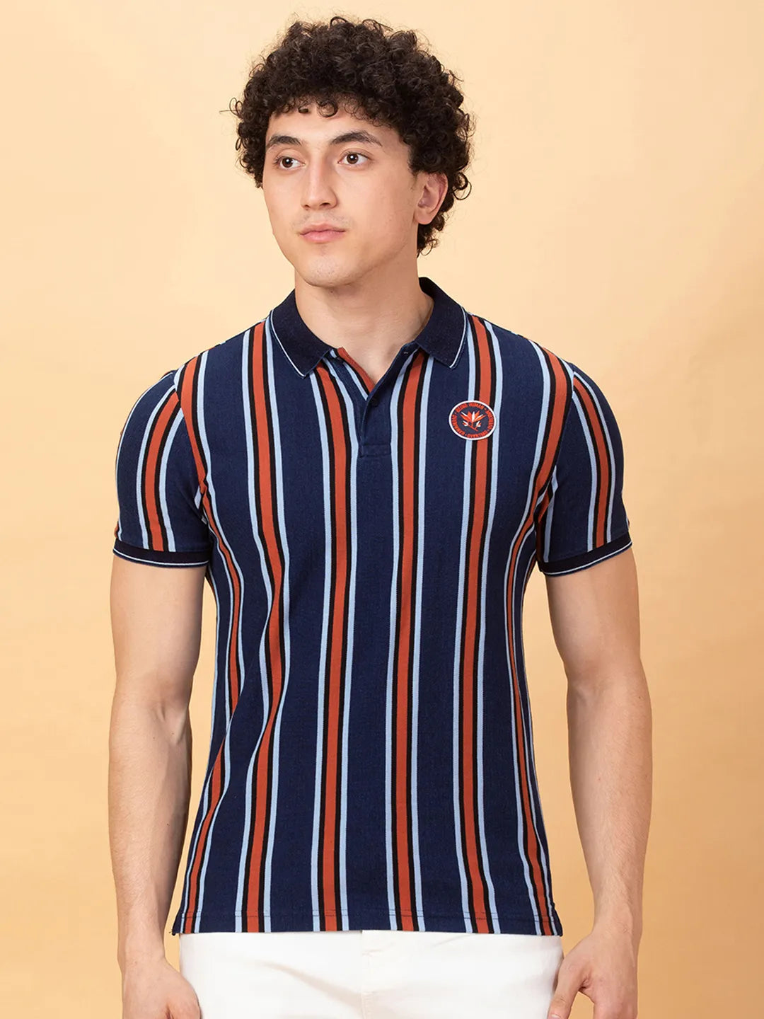 Being Human Clothing Mens-Top Polo Neck Indigo Stripe