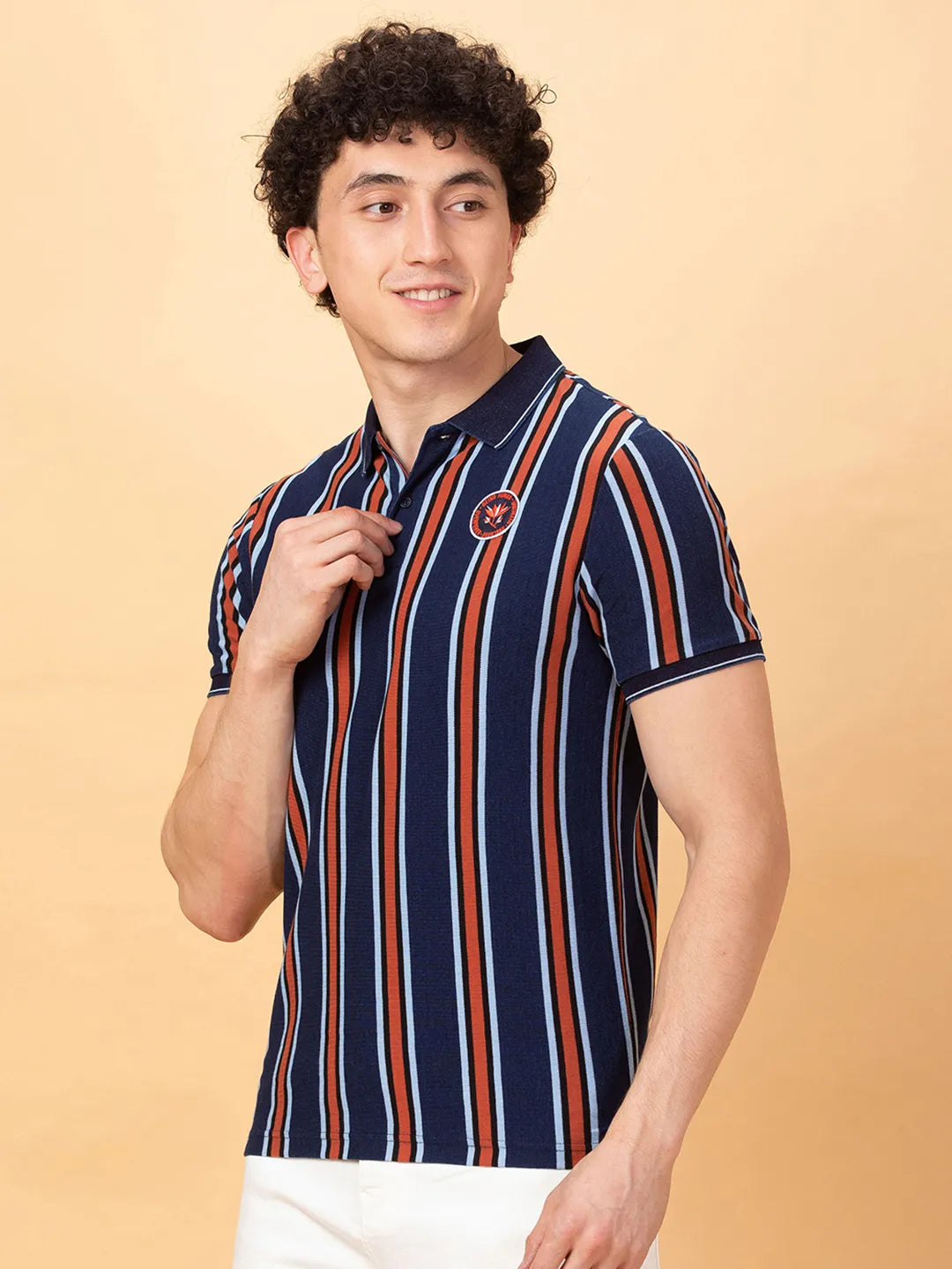 Being Human Clothing Mens-Top Polo Neck Indigo Stripe