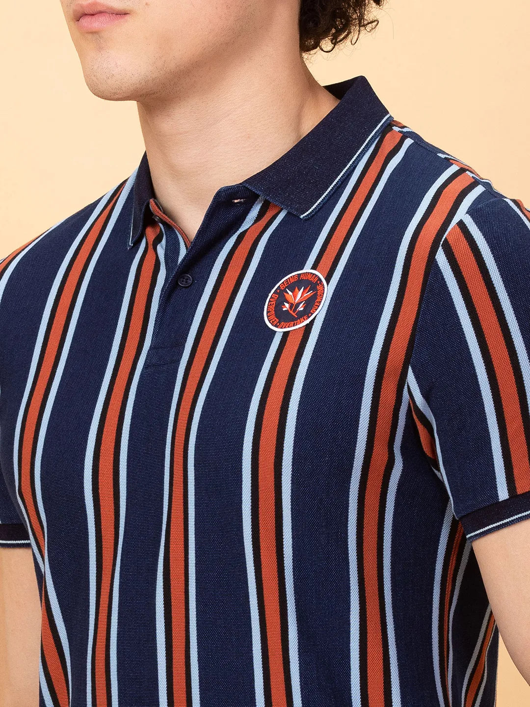Being Human Clothing Mens-Top Polo Neck Indigo Stripe