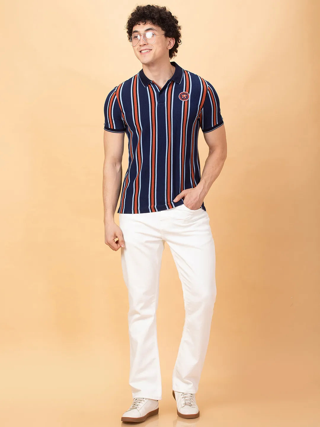 Being Human Clothing Mens-Top Polo Neck Indigo Stripe