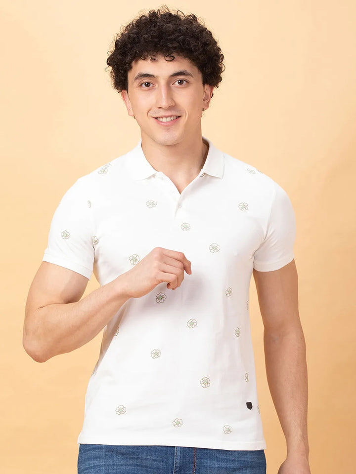 White Regular Fit Men's Polo T-Shirt by Being Human Clothing