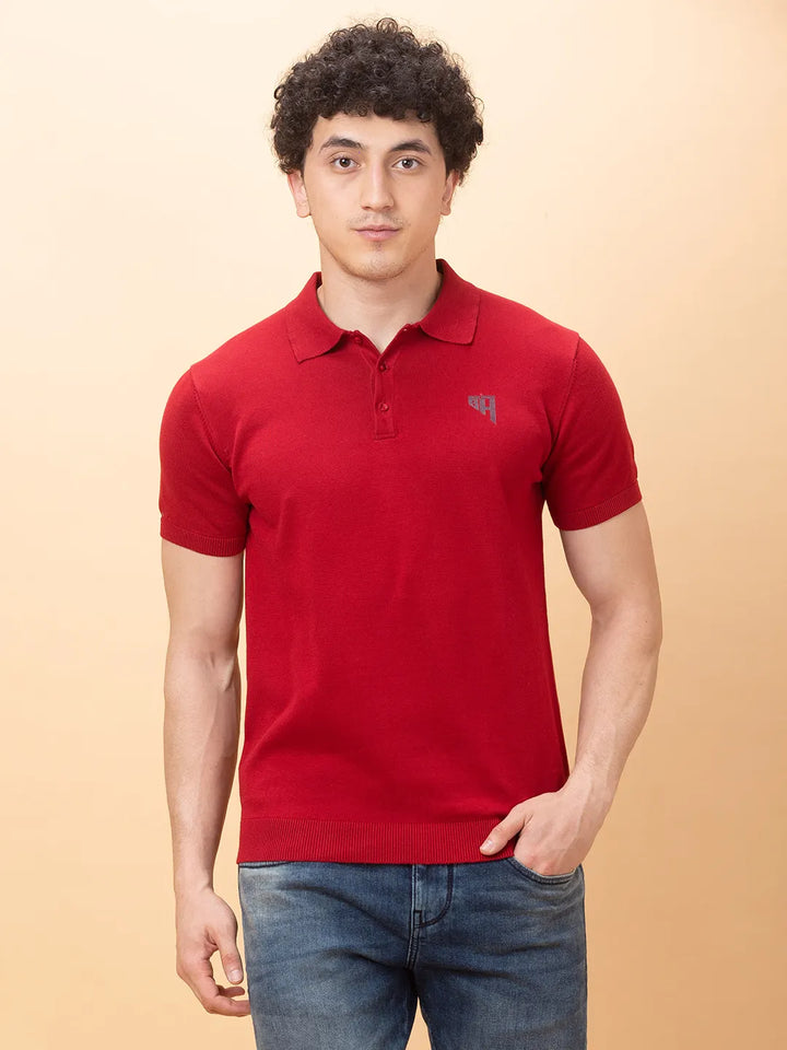 Maroon Regular Fit Men's Polo T-Shirt