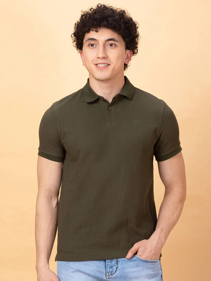 Dark Olive Regular Fit Men's Polo T-Shirt by Being Human Clothing