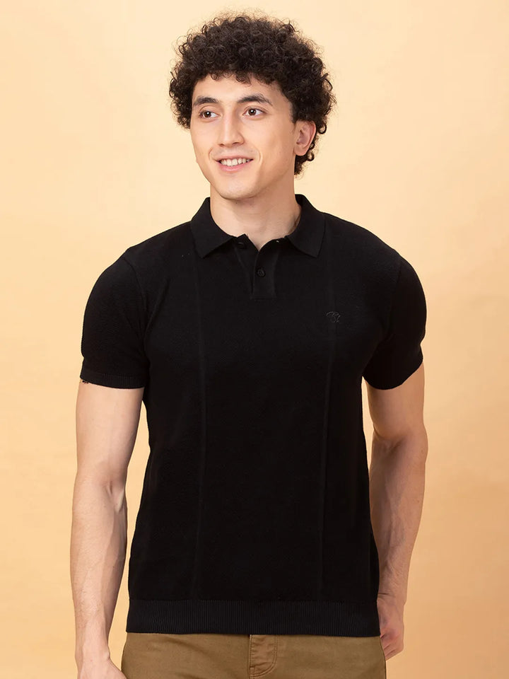 Black Regular Fit Men's Polo T-Shirt by Being Human Clothing