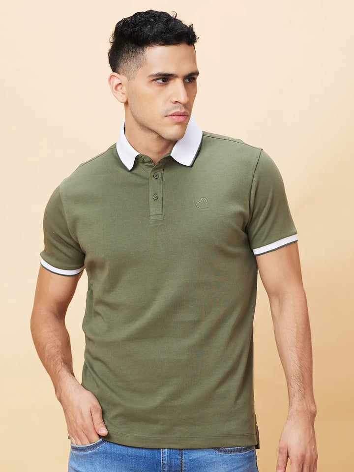 Dark Green Regular Fit Men's Polo T-Shirt