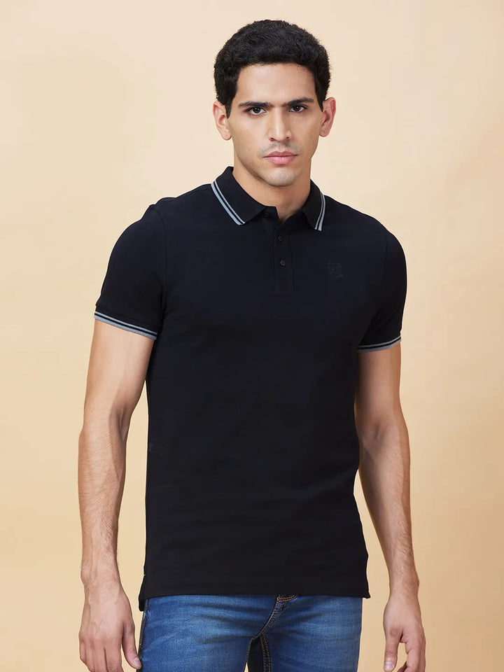 Black Regular Fit Men's Polo T-Shirt by Being Human Clothing