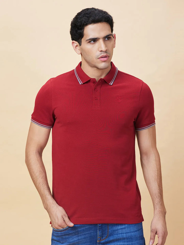 Maroon Regular Fit Men's Polo T-Shirt by Being Human Clothing
