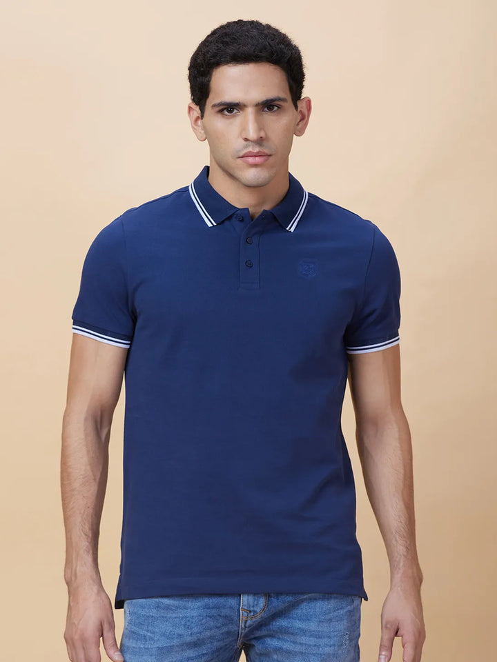 Navy Regular Fit Men's Polo T-Shirt by Being Human Clothing