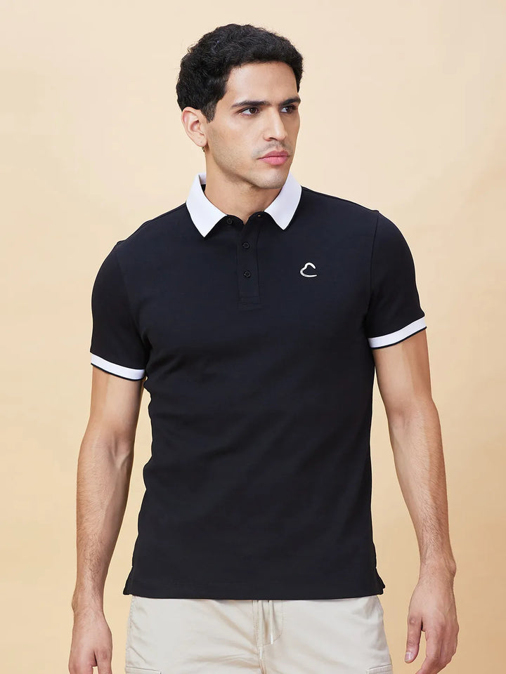 Black Regular Fit Men's Polo T-Shirt by Being Human Clothing