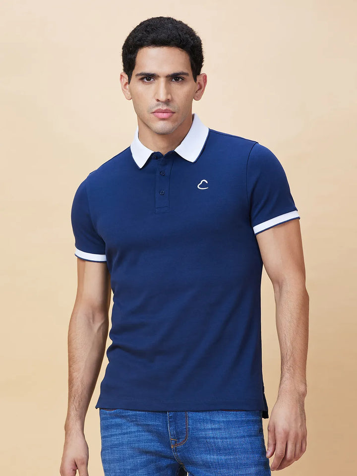 Navy Regular Fit Men's Polo T-Shirt by Being Human Clothing