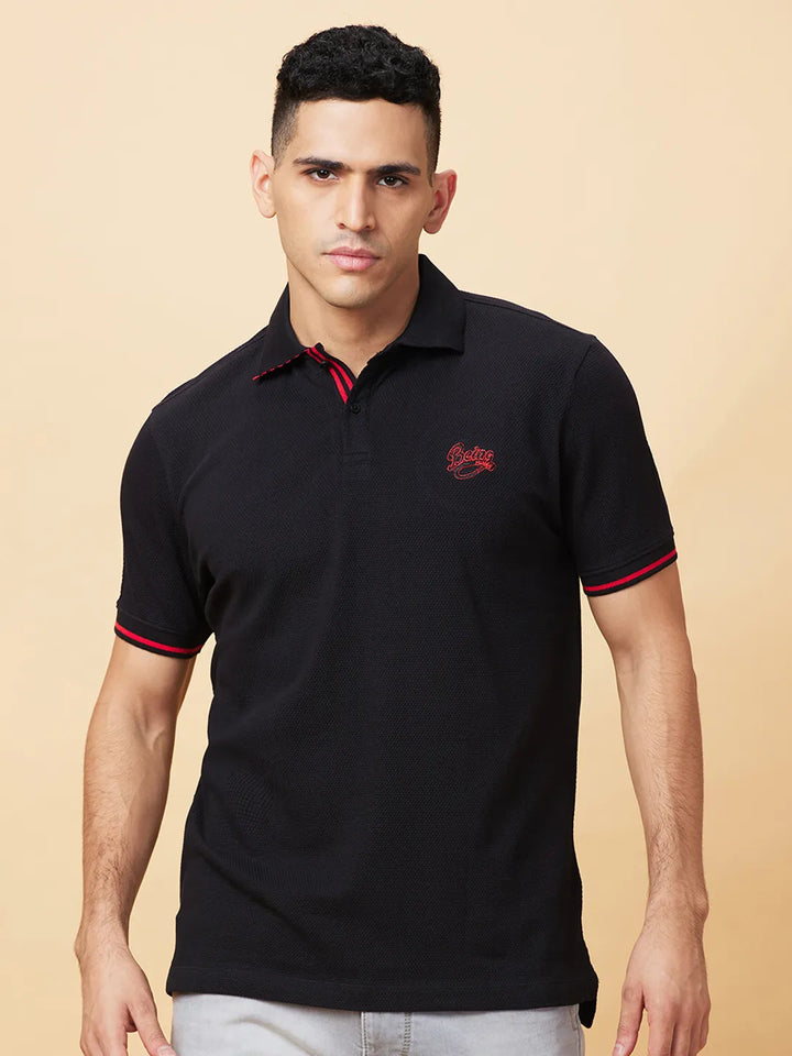 Black Regular Fit Men's Polo T-Shirt