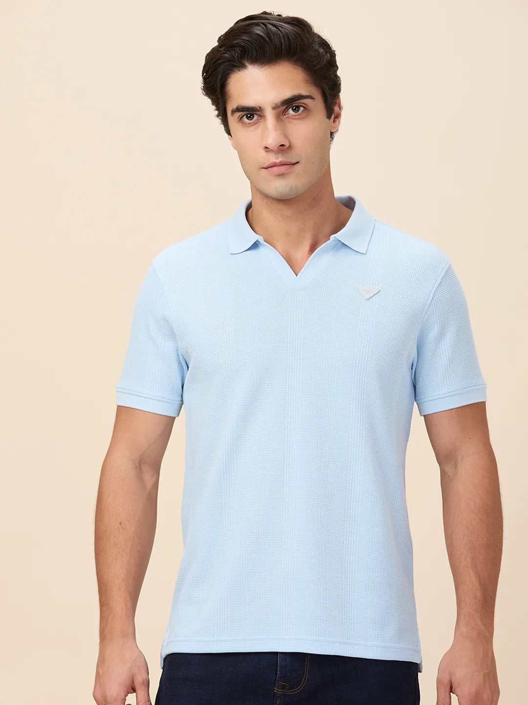Being Human Clothing Men Blue Textured Polo Neck T-Shirt