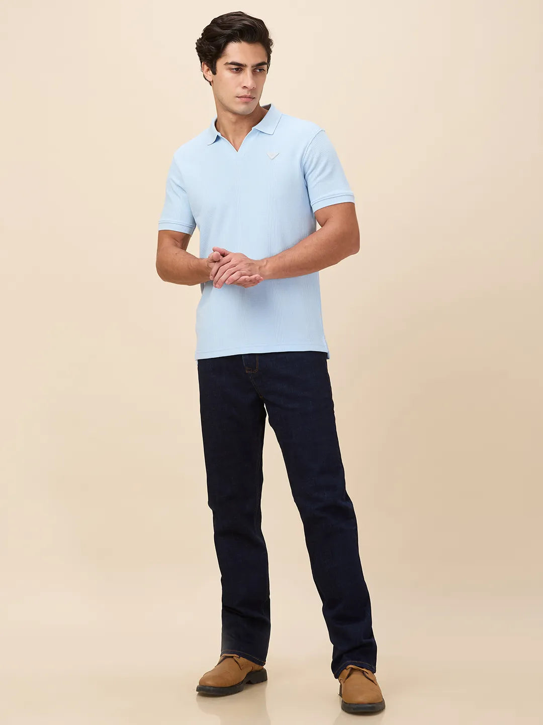 Being Human Clothing Men Blue Textured Polo Neck T-Shirt
