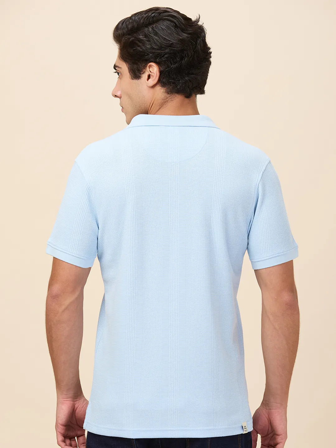 Being Human Clothing Men Blue Textured Polo Neck T-Shirt