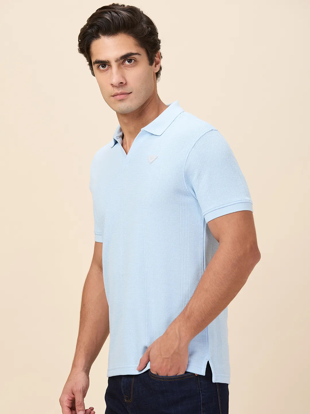 Being Human Clothing Men Blue Textured Polo Neck T-Shirt