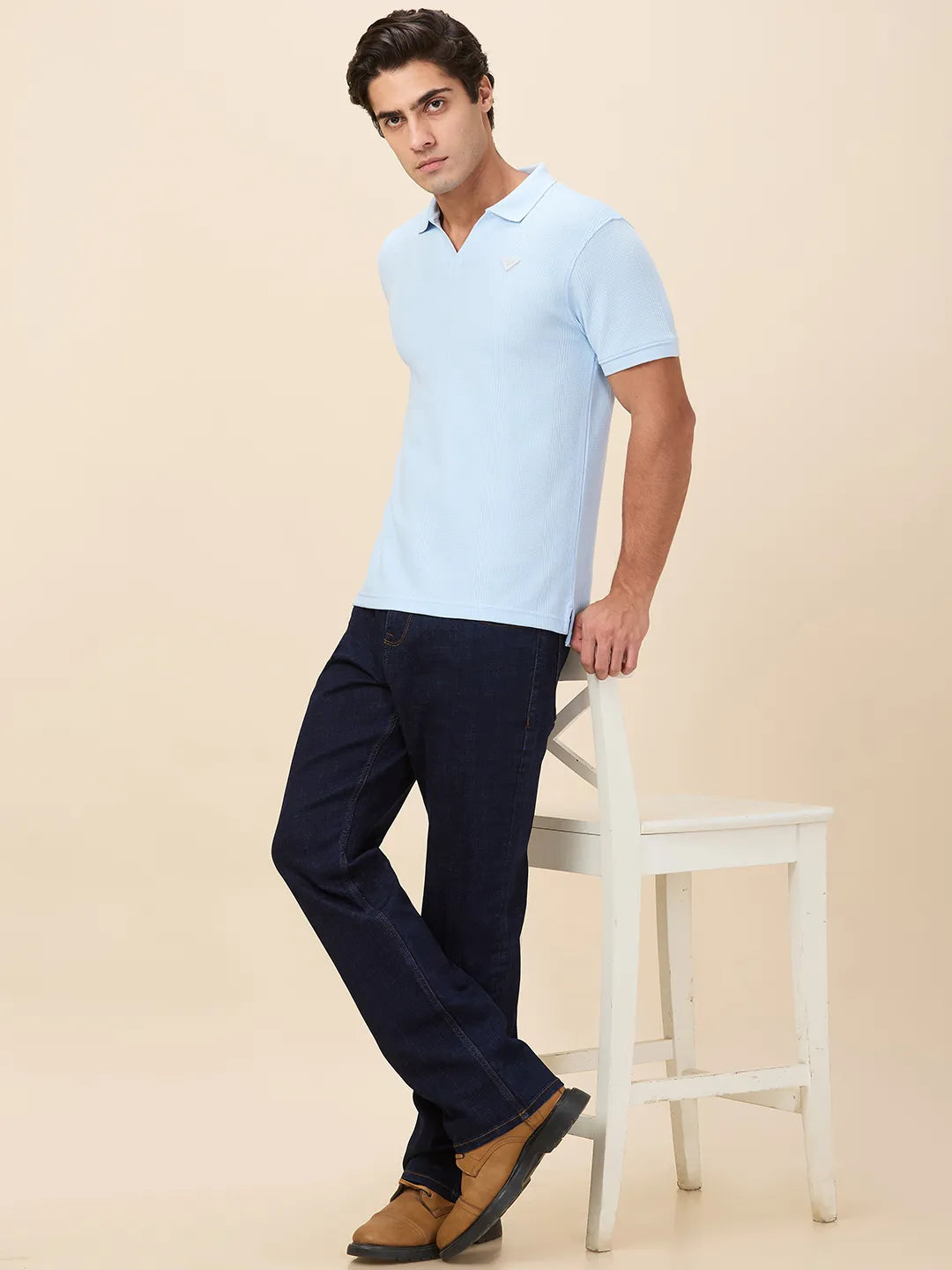 Being Human Clothing Men Blue Textured Polo Neck T-Shirt