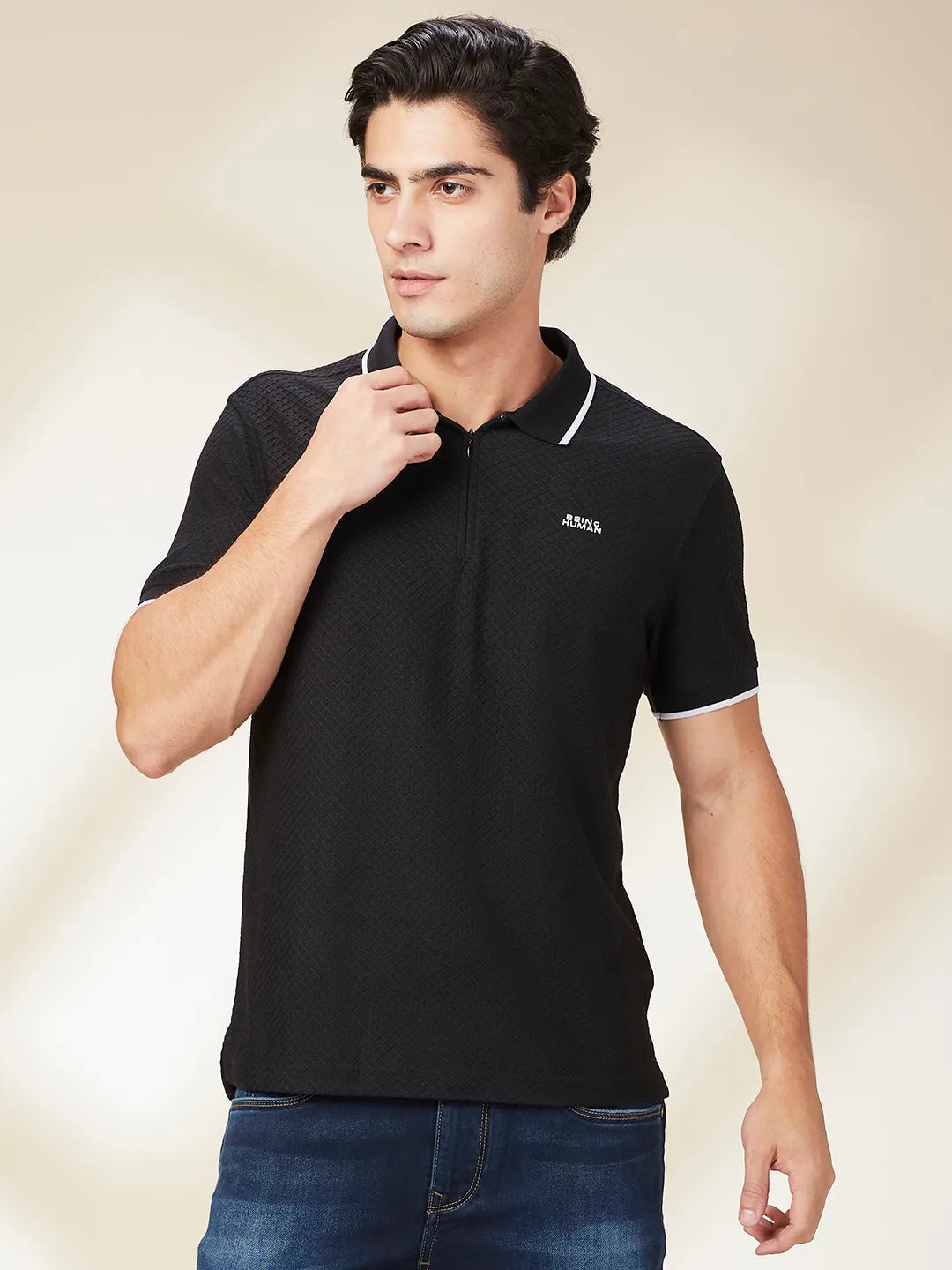 Black Regular Fit Men's Polo T-Shirt by Being Human Clothing