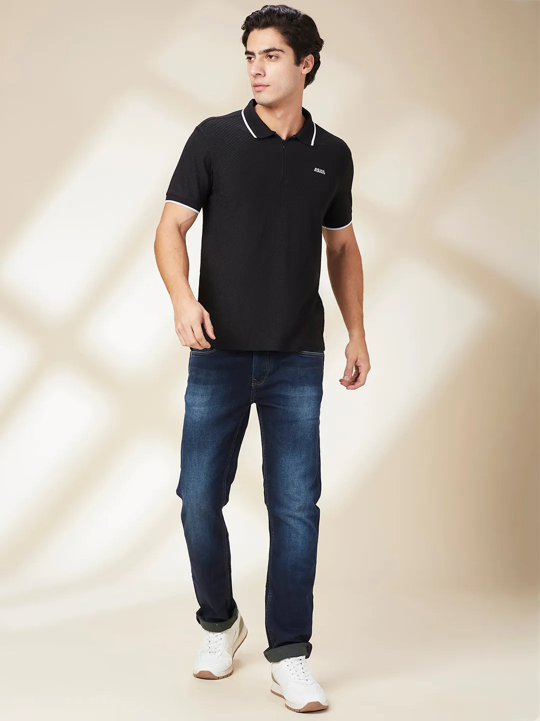 Black Regular Fit Men's Polo T-Shirt by Being Human Clothing