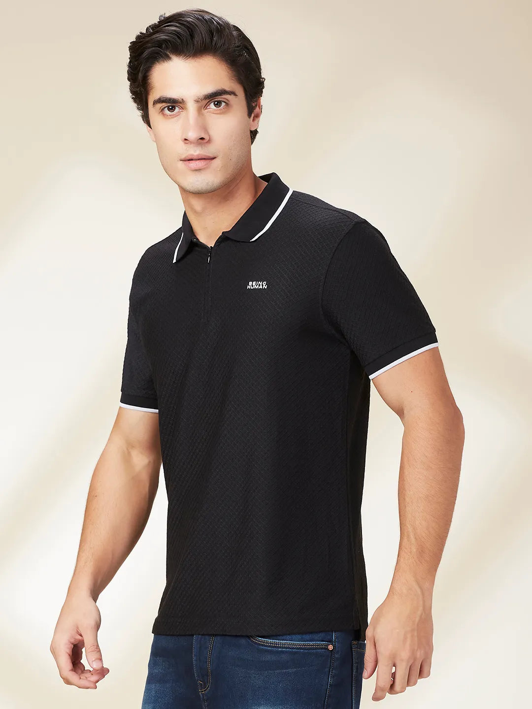 Black Regular Fit Men's Polo T-Shirt by Being Human Clothing