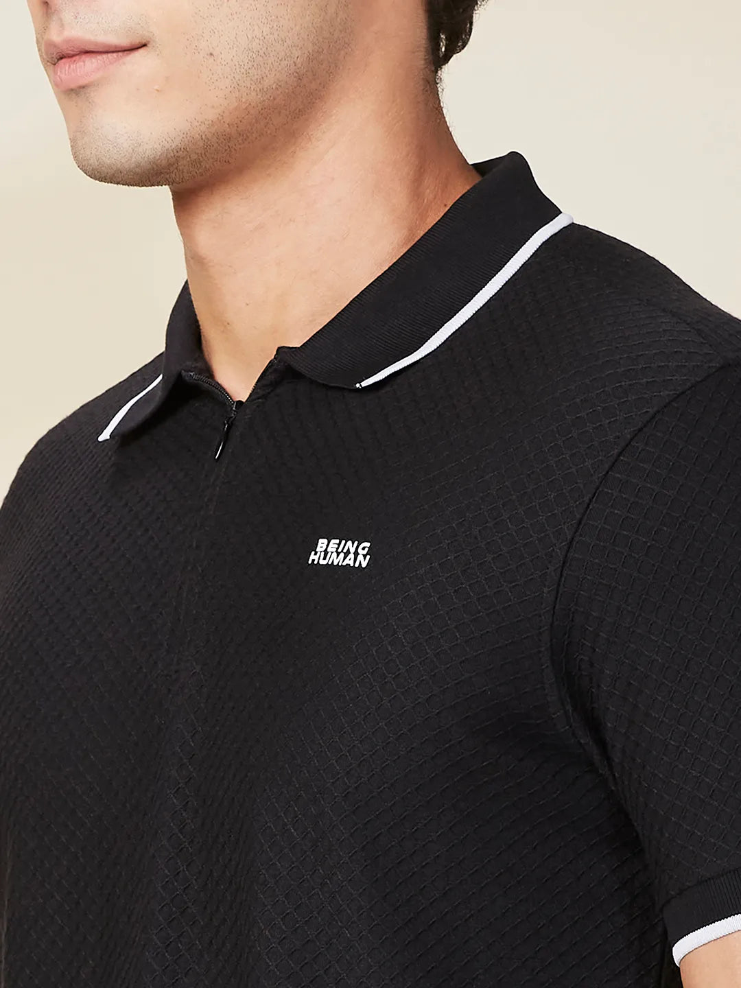Black Regular Fit Men's Polo T-Shirt by Being Human Clothing