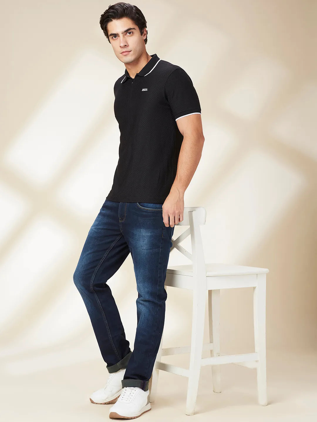 Black Regular Fit Men's Polo T-Shirt by Being Human Clothing