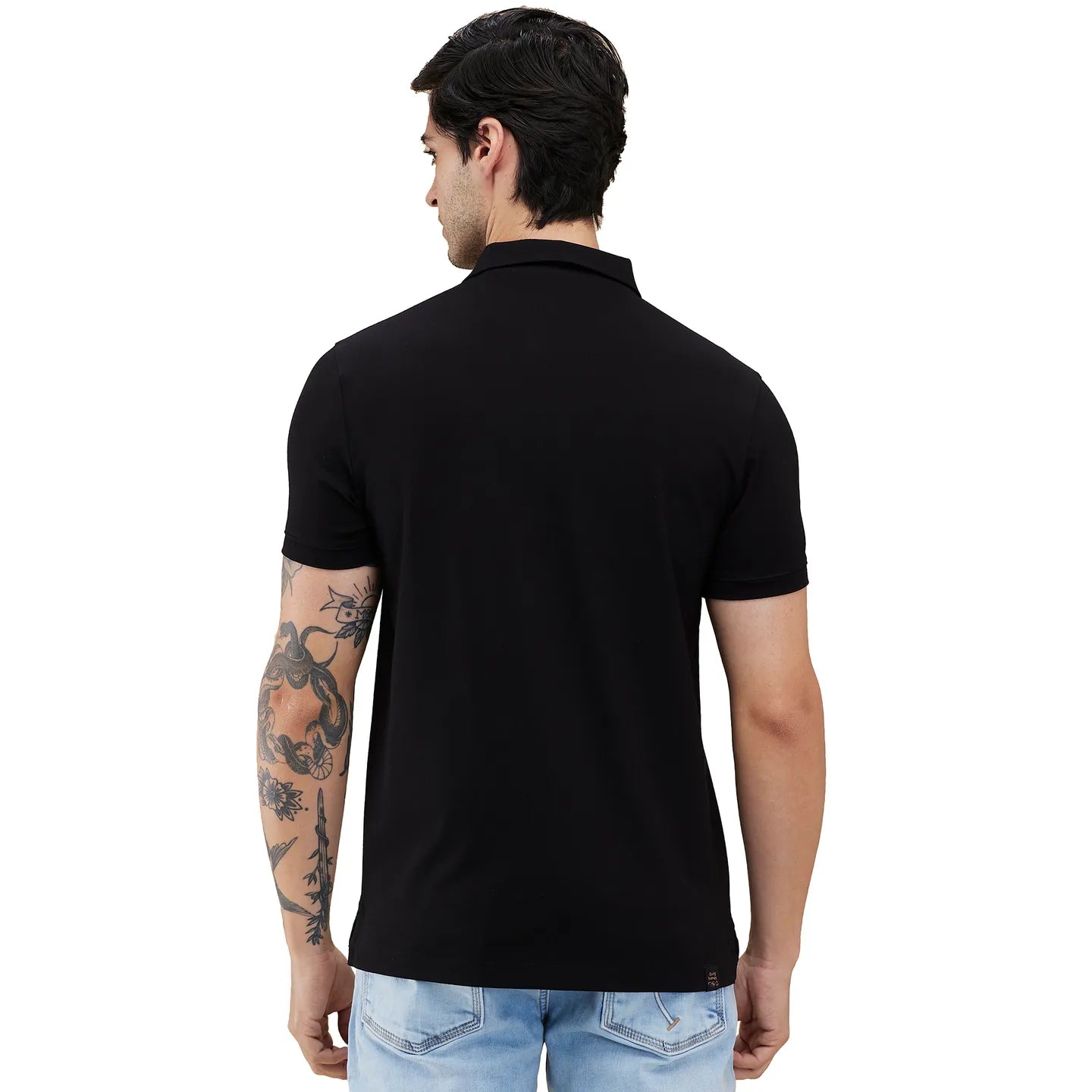 Being Human Clothing Men Black Vertical Stripes Polo Neck T-Shirt