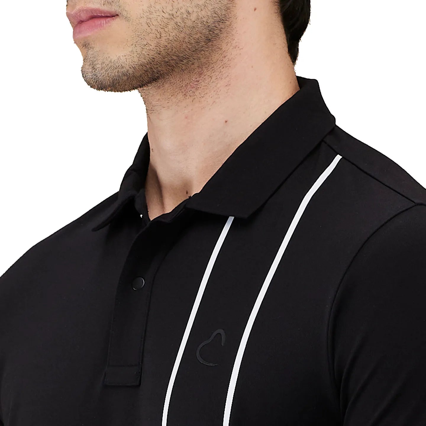 Being Human Clothing Men Black Vertical Stripes Polo Neck T-Shirt