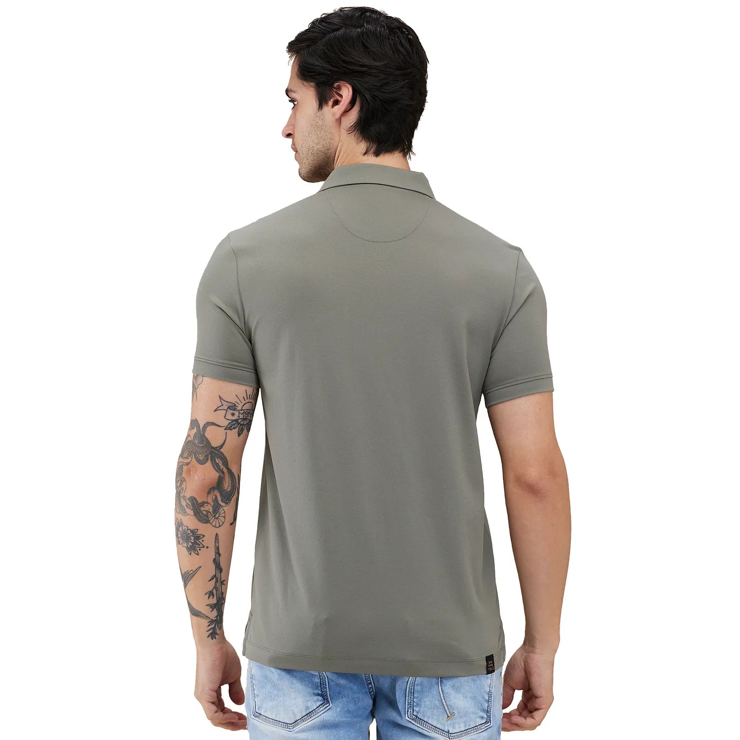 Being Human Clothing Men Green Vertical Stripes Polo Neck T-Shirt