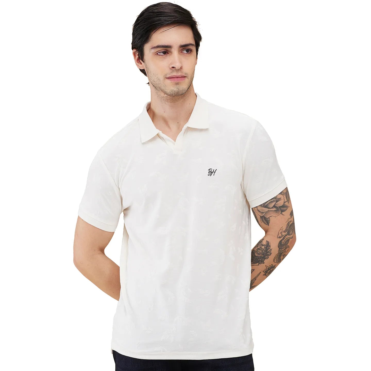 Being Human Clothing Men Beige Self Design Polo Neck T-Shirt