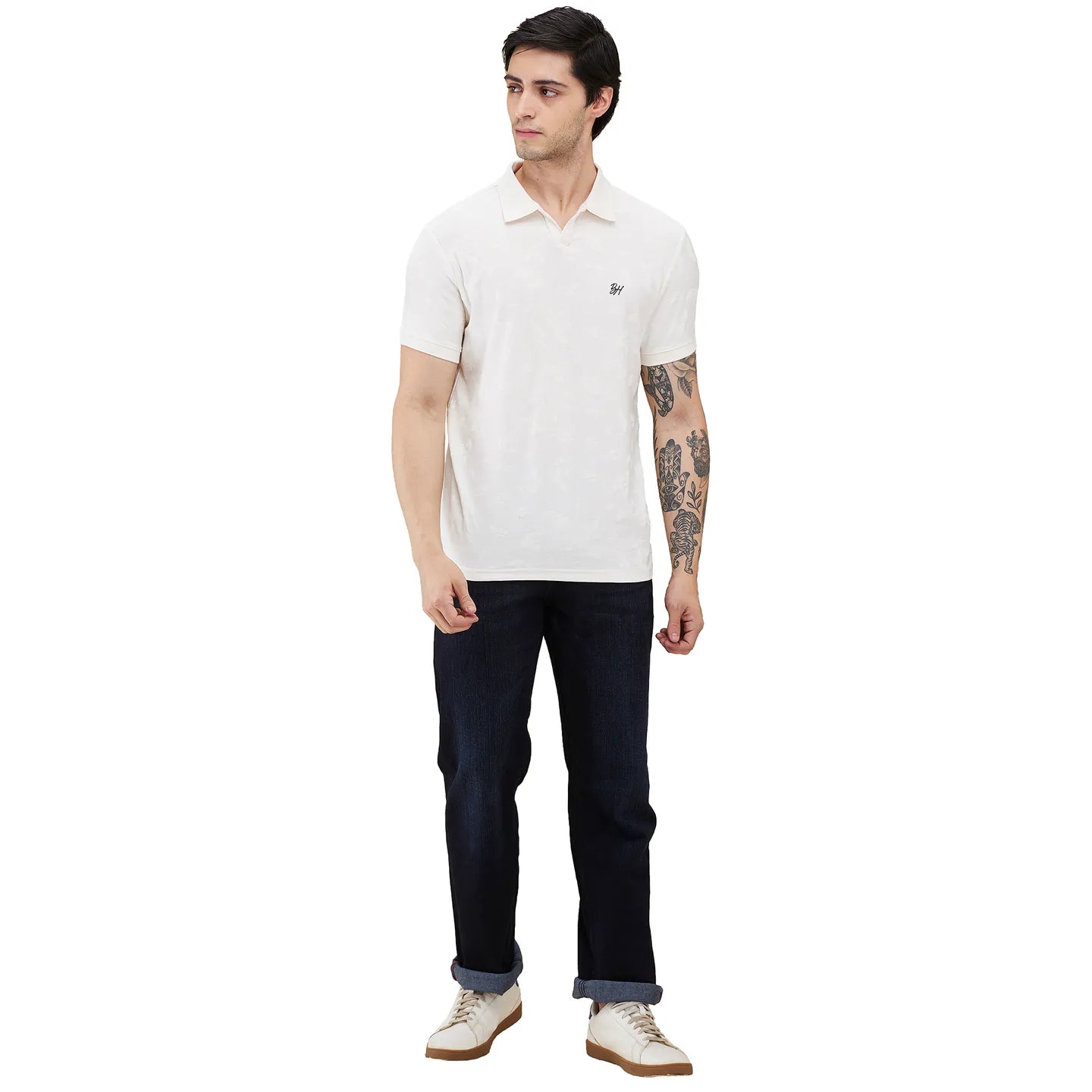 Being Human Clothing Men Beige Self Design Polo Neck T-Shirt