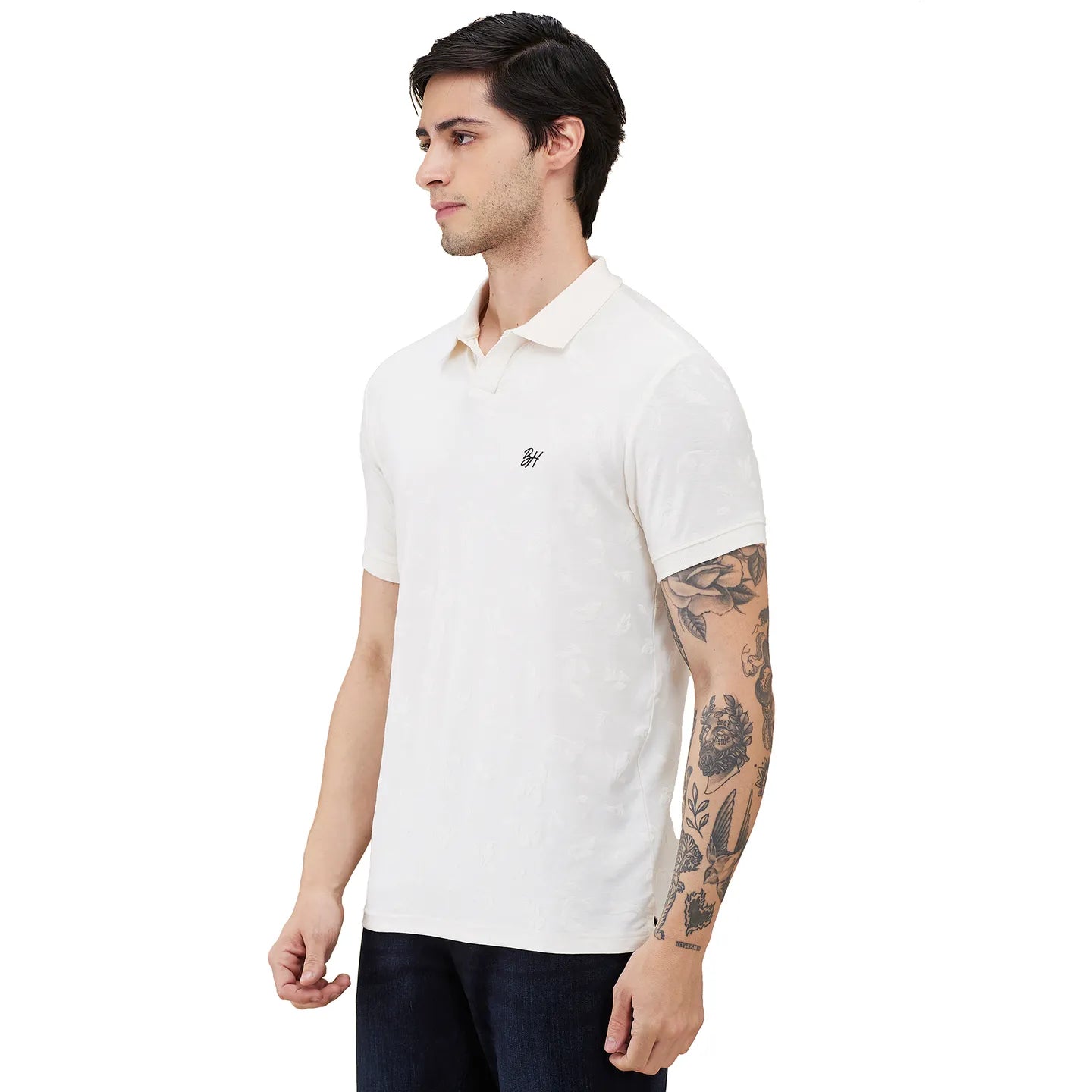 Being Human Clothing Men Beige Self Design Polo Neck T-Shirt