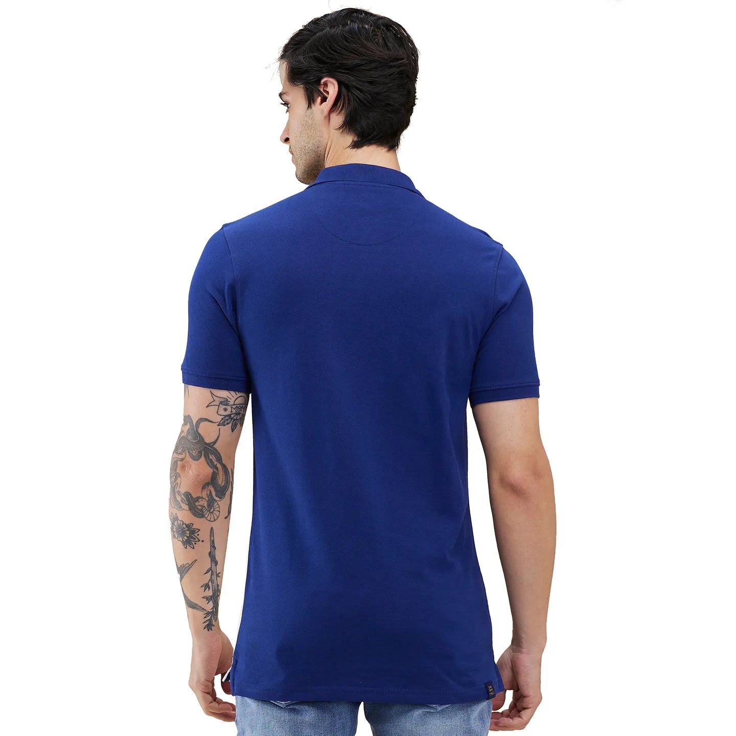 Being Human Clothing Men Blue Colorblock Stripes Polo Neck T-Shirt